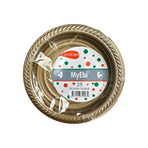 My-ebi Altın Renkli Parti Davet Plastik Tabak - 17 Cm. - 25 Adetlik Paket