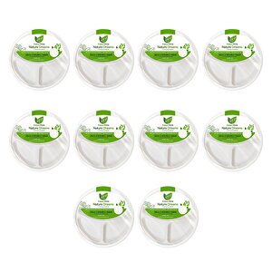 Roll-up Nature Ekolojik Karton Kağıt Tek Kullanımlık 3 Bölmeli Tabak - 26 Cm. - 50 Adetlik 10 Paket