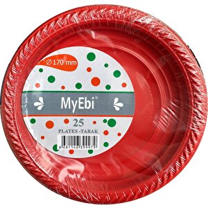 My-ebi Kırmızı Renkli Parti Davet Plastik Tabak - 17 Cm. - 25 Adetlik 3 Paket
