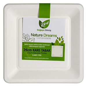 Roll-up Nature Ekolojik Karton Kağıt Parti Tek Kullanımlık Kare Tabak - 26 Cm. - 6 Adetlik 3 Paket