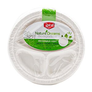 Roll-up Nature Ekolojik Karton Kağıt Tek Kullanımlık 3 Bölmeli Tabak - 26 Cm. - 50 Adetlik 5 Paket