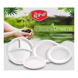 Roll-up Nature Ekolojik Karton Kağıt Tek Kullanımlık 3 Bölmeli Tabak - 26 Cm. - 50 Adetlik 5 Paket