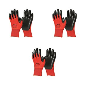 Nitril İş Güvenlik Eldiveni - Kırmızı - 10/xl - 3 Çift - Paket