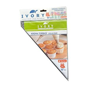 Ivory Tek Kullanımlık Şeffaf Naylon Krema Sıkma Torbası - 30 Cm. - 50 Adetlik 1 Paket