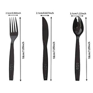 Plastik Siyah Çatal Bıçak Seti Takımı- 50 Ad. Çatal + 50 Adet Bıçak - 18 Cm.