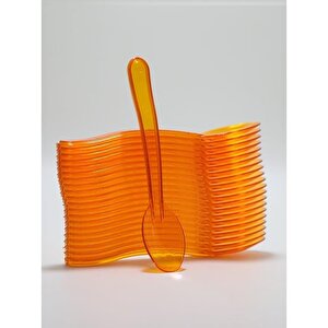 Plastik Şeffaf Turuncu Sup Kaşık - Tatlı Dondurma Kaşığı - 12.5 Cm. - 50 Adetlik Paket