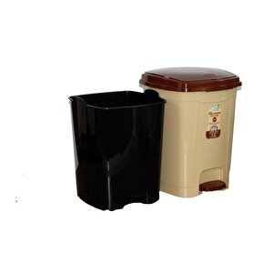Polytime Pedallı Basmalı 6 Litre Çöp Kutusu Kovası - Çıkarılabilir İç Kovalı - Krem - 28 X 22 X 22 Cm