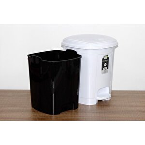 Polytime Pedallı Basmalı 6 Litre Çöp Kutusu Kovası - Çıkarılabilir İç Kovalı - Krem - 28 X 22 X 22 Cm