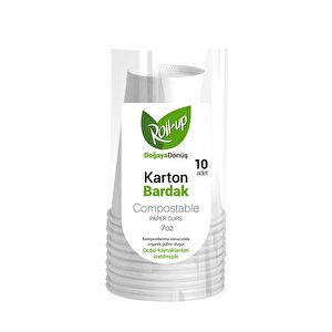 Roll-up Doğaya Dönüş Ekolojik Doğal Kağıt Karton Bardak - 7oz - 10'lu Paket