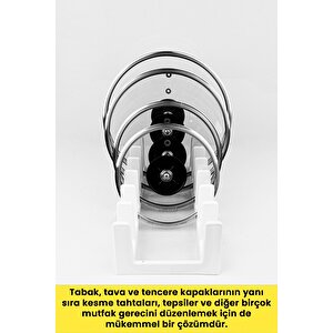 Çok Amaçlı Tabak Tava Tencere Kapağı Düzenleyici – Plastik Çekmece & Dolap İçi Organizer (beyaz)