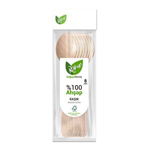 Roll-up Doğaya Dönüş Ekolojik Doğal %100 Ahşap Kaşık - Kalınlık : 1.8 Mm - 16 Cm. - 8'li 5 Paket