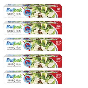 Burpak Eko Şeffaf Mutfak Rulo Streç Film Folyo - 45 Cm. X 166 Metre - 9.5 Mikron - Gıdaya Uygun - 5 Paket