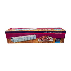 Plastik Streç Film Folyo Dispenseri Aparatı Kesici - 45 Cm. - 300 Metrelik - Plastik - Mavi
