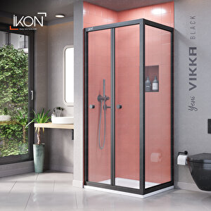 Vi̇kka | Siyah, Şeffaf Cam, Katlanır, Sabit Panelli Duşakabin 100x100 cm