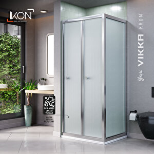 Vi̇kka | Krom, Nervür Desenli Cam, Katlanır, Sabit Panelli Duşakabin 80x110 cm