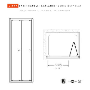 Vi̇kka | Krom, Buzlu Cam, Katlanır, Sabit Panelli Duşakabin 110x110 cm