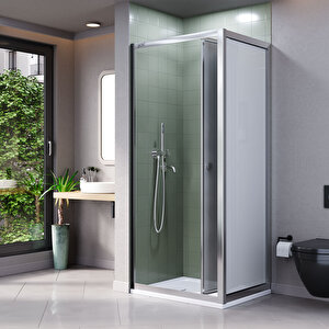 Vi̇kka | Krom, Buzlu Cam, Katlanır, Sabit Panelli Duşakabin 110x110 cm