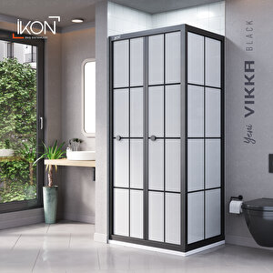 Vi̇kka | Siyah, Karolaj Buzlu Cam, Katlanır, Sabit Panelli Duşakabin 110x110 cm