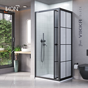 Vi̇kka | Siyah, Karolaj Buzlu Cam, Katlanır, Sabit Panelli Duşakabin 110x110 cm