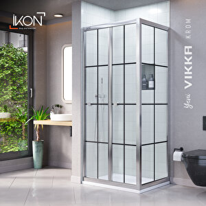 Vi̇kka | Krom, Karolajlı Cam, Katlanır, Sabit Panelli Duşakabin 100x110 cm