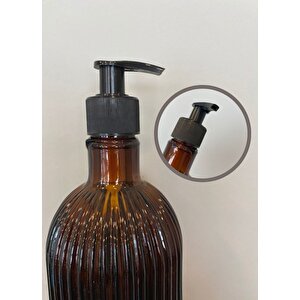 2’li Desenli Cam Sıvı Sabunluk Seti 350 Ml Anber Kahve Şık Ve Estetik 17x8,5 Cm
