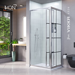 Vi̇kka | Krom, Karolajlı Cam, Katlanır, Sabit Panelli Duşakabin 90x90 cm