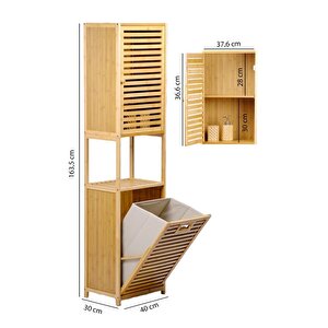 Digithome Bambu Kirli Sepetli 1 Raflı Kapaklı Banyo Dolabı Banyo Düzenleyici Çamaşır Sepeti Organizer Db-0010