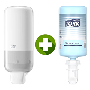 1 Ad. Tork Sabun Dispenseri Beyaz 561500 + 1 Litre Tork El, Saç Ve Vücut Banyo Duş Kremi hediyeli