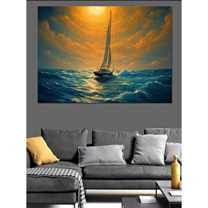 Denizde Yalnız Yelkenli Dekoratif Kanvas - Mdf Ahşap Tablo