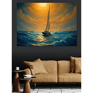 Denizde Yalnız Yelkenli Dekoratif Kanvas - Mdf Ahşap Tablo