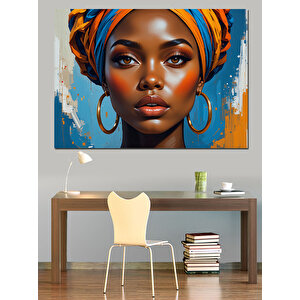 Mavi Şapkalı Etnik Kadın Dekoratif Kanvas - Mdf Ahşap Tablo 25x35 cm