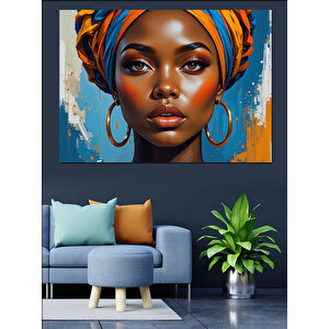 Mavi Şapkalı Etnik Kadın Dekoratif Kanvas - Mdf Ahşap Tablo