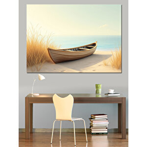 Sahilde Yalnız Kayık Dekoratif Kanvas - Mdf Ahşap Tablo 35x50 cm