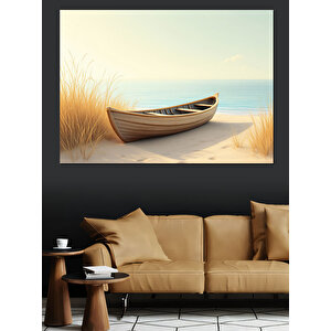 Sahilde Yalnız Kayık Dekoratif Kanvas - Mdf Ahşap Tablo