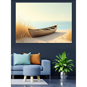 Sahilde Yalnız Kayık Dekoratif Kanvas - Mdf Ahşap Tablo