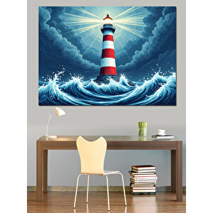 Fırtınalı Deniz Feneri Dekoratif Kanvas - Mdf Ahşap Tablo