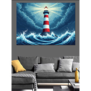 Fırtınalı Deniz Feneri Dekoratif Kanvas - Mdf Ahşap Tablo