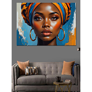 Mavi Şapkalı Etnik Kadın Dekoratif Kanvas - Mdf Ahşap Tablo 100x140 cm