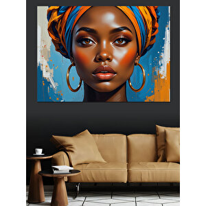 Mavi Şapkalı Etnik Kadın Dekoratif Kanvas - Mdf Ahşap Tablo