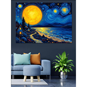 Yıldızlı Gece Manzarası Dekoratif Kanvas - Mdf Ahşap Tablo 100x140 cm