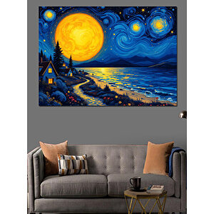 Yıldızlı Gece Manzarası Dekoratif Kanvas - Mdf Ahşap Tablo 100x140 cm