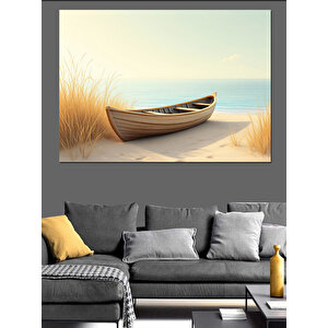Sahilde Yalnız Kayık Dekoratif Kanvas - Mdf Ahşap Tablo 25x35 cm
