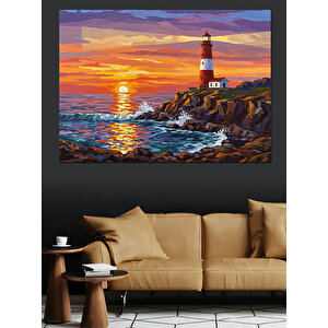 Kıyıda Günbatımı Feneri Dekoratif Kanvas - Mdf Ahşap Tablo 100x140 cm