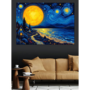 Yıldızlı Gece Manzarası Dekoratif Kanvas - Mdf Ahşap Tablo