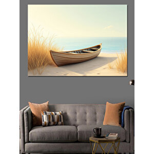 Sahilde Yalnız Kayık Dekoratif Kanvas - Mdf Ahşap Tablo 70x100 cm
