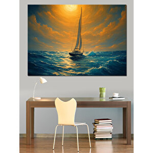 Denizde Yalnız Yelkenli Dekoratif Kanvas - Mdf Ahşap Tablo 35x50 cm