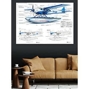 Deniz Uçağı Teknik Çizim Dekoratif Kanvas - Mdf Ahşap Tablo 25x35 cm