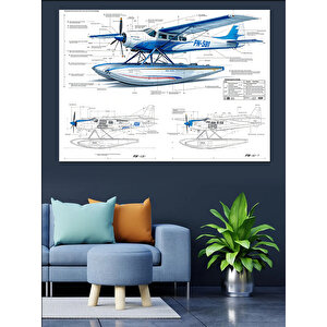 Deniz Uçağı Teknik Çizim Dekoratif Kanvas - Mdf Ahşap Tablo 25x35 cm