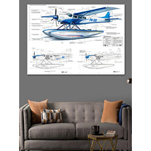 Deniz Uçağı Teknik Çizim Dekoratif Kanvas - Mdf Ahşap Tablo 25x35 cm