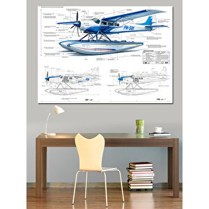 Deniz Uçağı Teknik Çizim Dekoratif Kanvas - Mdf Ahşap Tablo